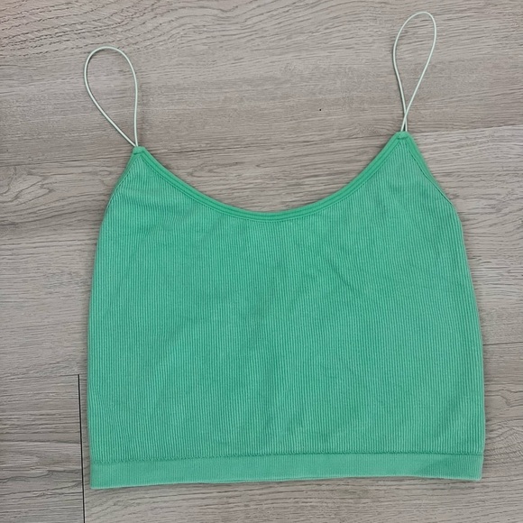 Green Ribbed Women's Cropped Top Size Large - Picture 1 of 6
